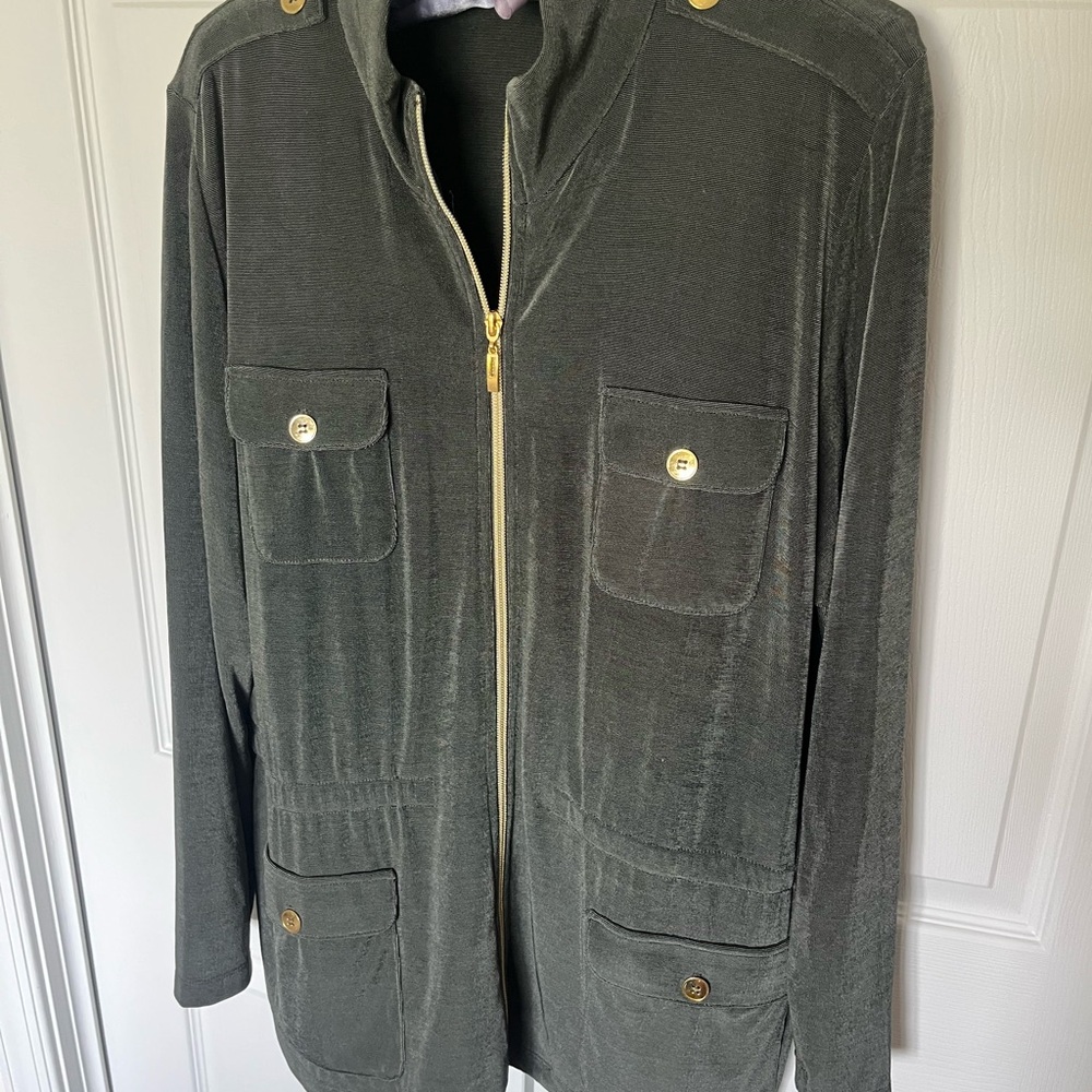 Olive Utility Jacket with Gold Accents